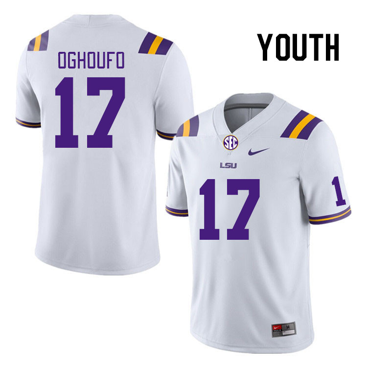 Youth #17 Ovie Oghoufo LSU Tigers College Football Jerseys Stitched-White - Click Image to Close